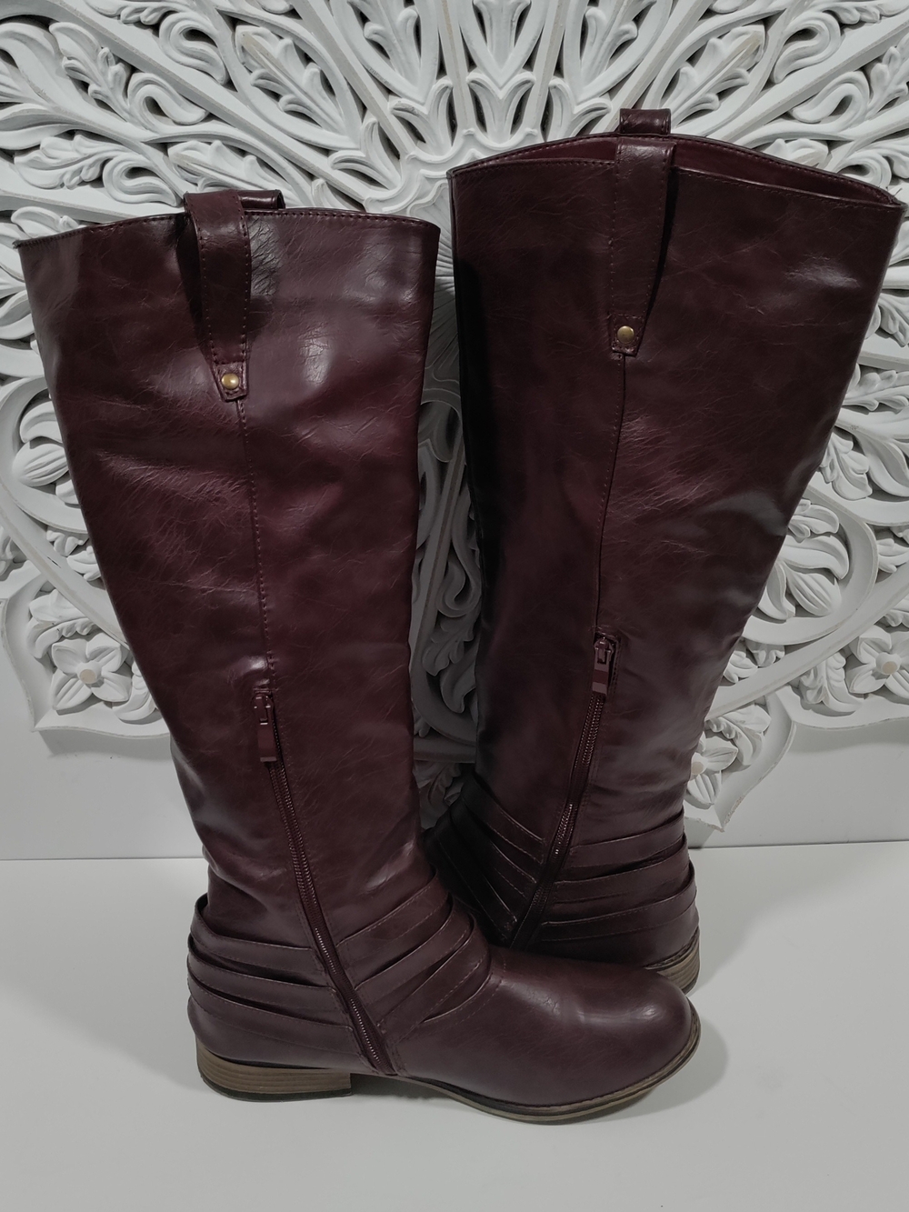 Journee Collection Ivie Wide Calf Riding Boots Wine Burgundy Size 9.5
